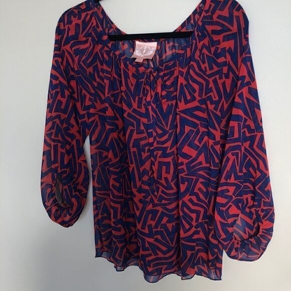 Romeo & Juliet Couture Blue and Red Blouse - Picture 2 of 5